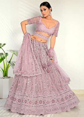 3 Pc White Net Semi Stitched Lehenga Set