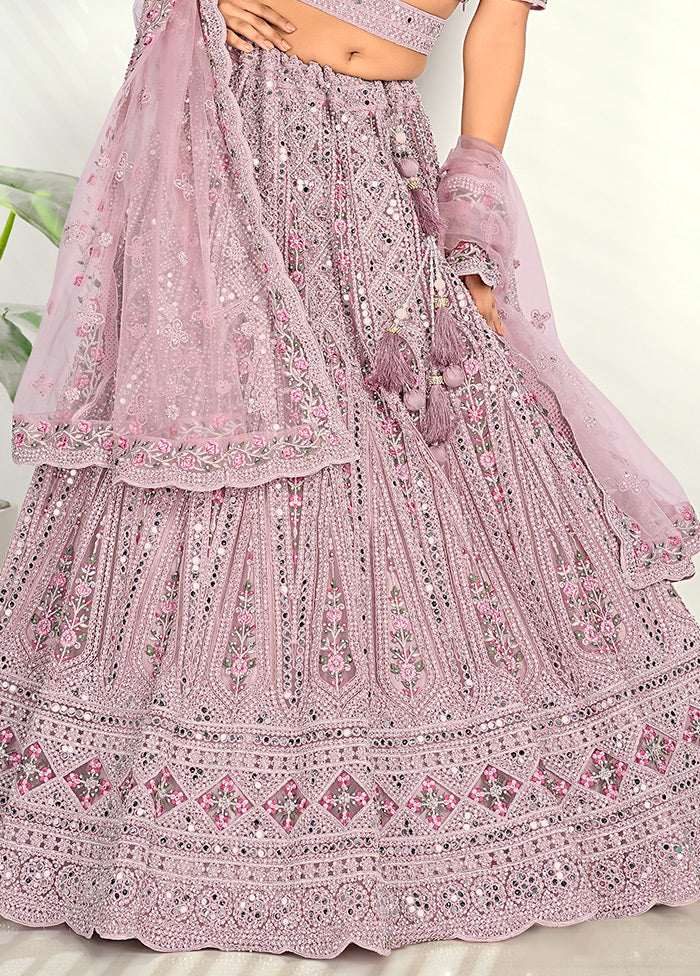 3 Pc White Net Semi Stitched Lehenga Set