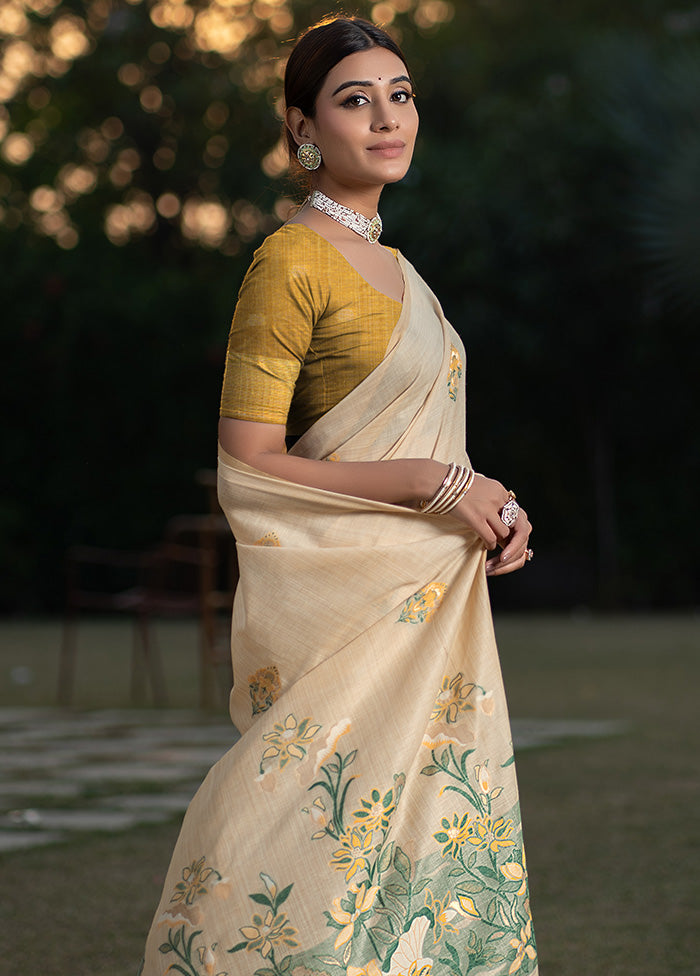 Yellow Dupion Silk Saree With Blouse Piece