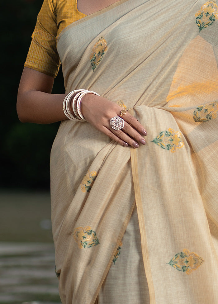 Yellow Dupion Silk Saree With Blouse Piece