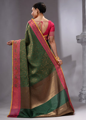 Green Spun Silk Saree With Blouse Piece