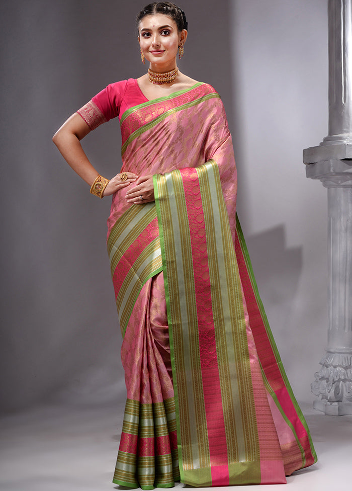 Pink Cotton Saree With Blouse Piece