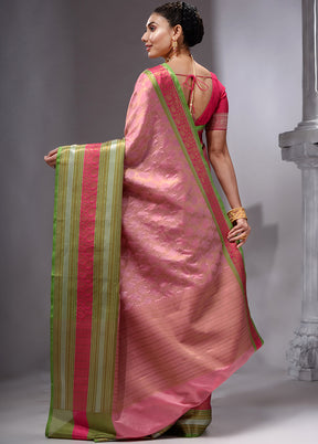 Pink Cotton Saree With Blouse Piece