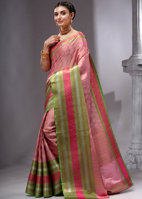 Pink Cotton Saree With Blouse Piece