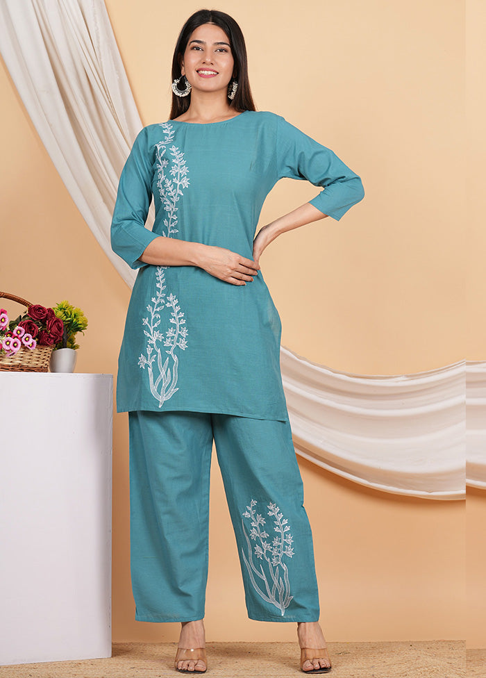 2 Pc Teal Readymade Cotton Coords Set