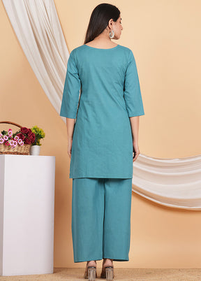 2 Pc Teal Readymade Cotton Coords Set