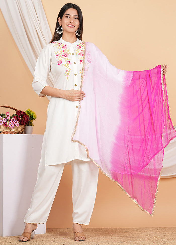 3 Pc White Readymade Rayon Suit Set