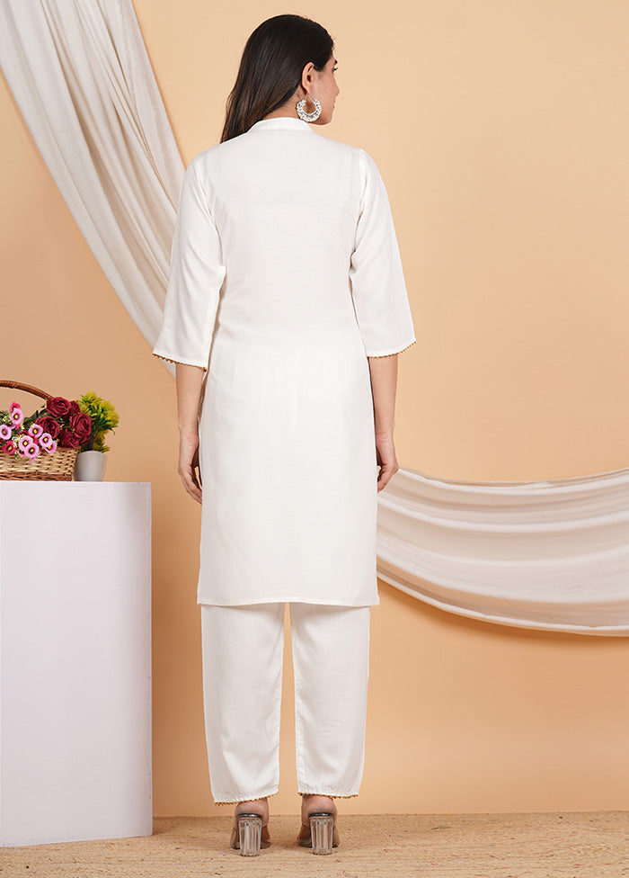 3 Pc White Readymade Rayon Suit Set