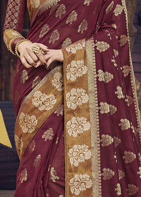 Maroon Spun Silk Saree With Blouse Piece