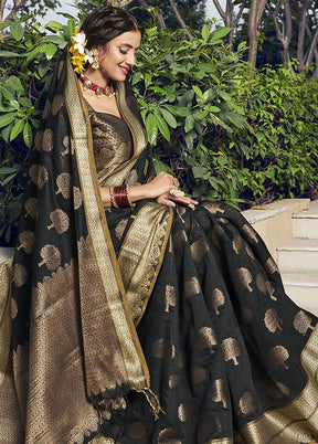 Black Spun Silk Saree With Blouse Piece