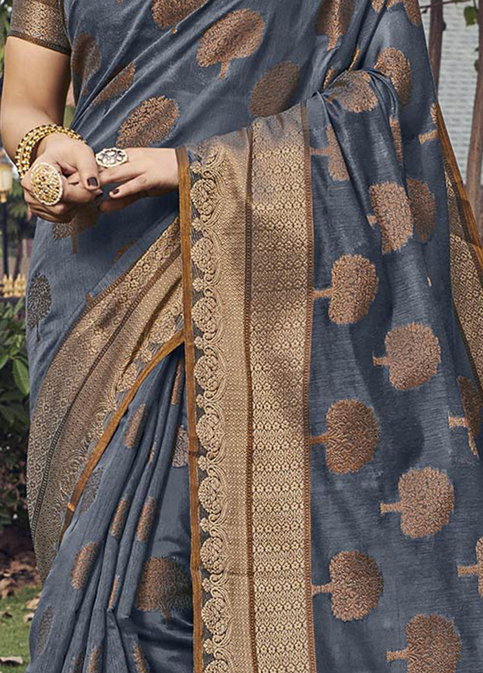 Grey Spun Silk Saree With Blouse Piece