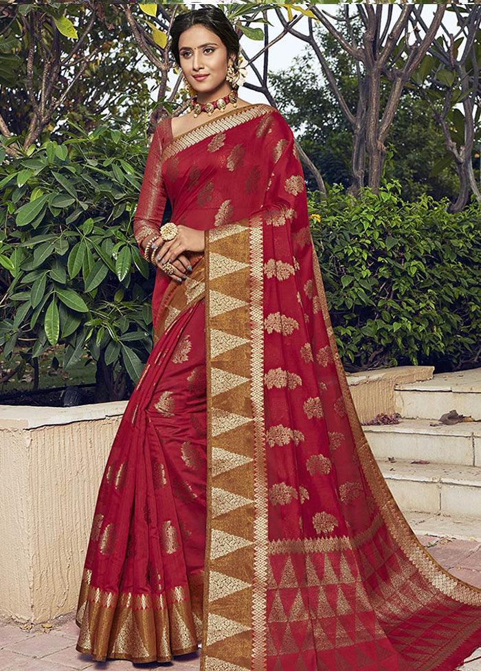 Red Spun Silk Saree With Blouse Piece