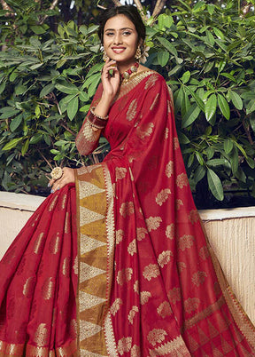 Red Spun Silk Saree With Blouse Piece