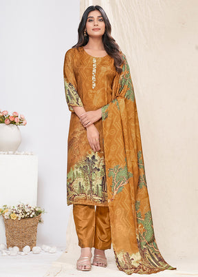 3 Pc Brown Readymade Silk Suit Set