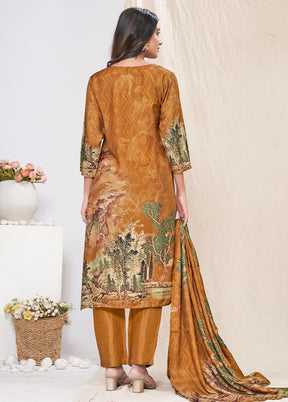 3 Pc Brown Readymade Silk Suit Set