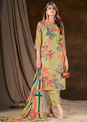 3 Pc Yellow Readymade Silk Suit Set