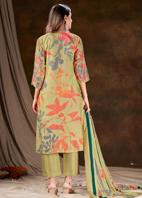 3 Pc Yellow Readymade Silk Suit Set