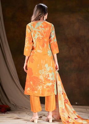 3 Pc Yellow Readymade Silk Suit Set