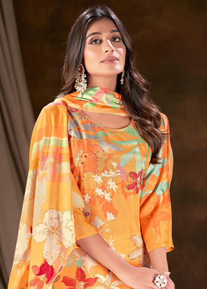 3 Pc Yellow Readymade Silk Suit Set