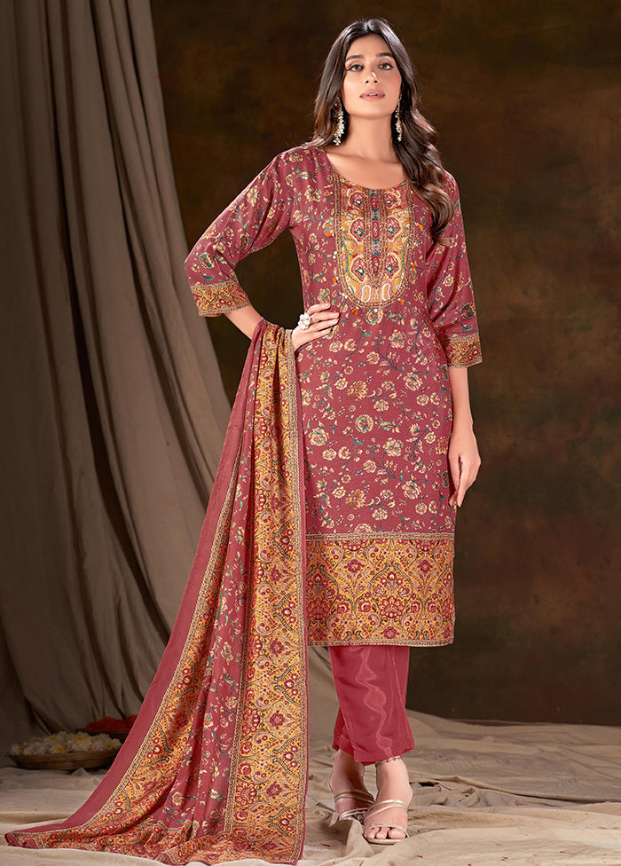 3 Pc Maroon Readymade Silk Suit Set