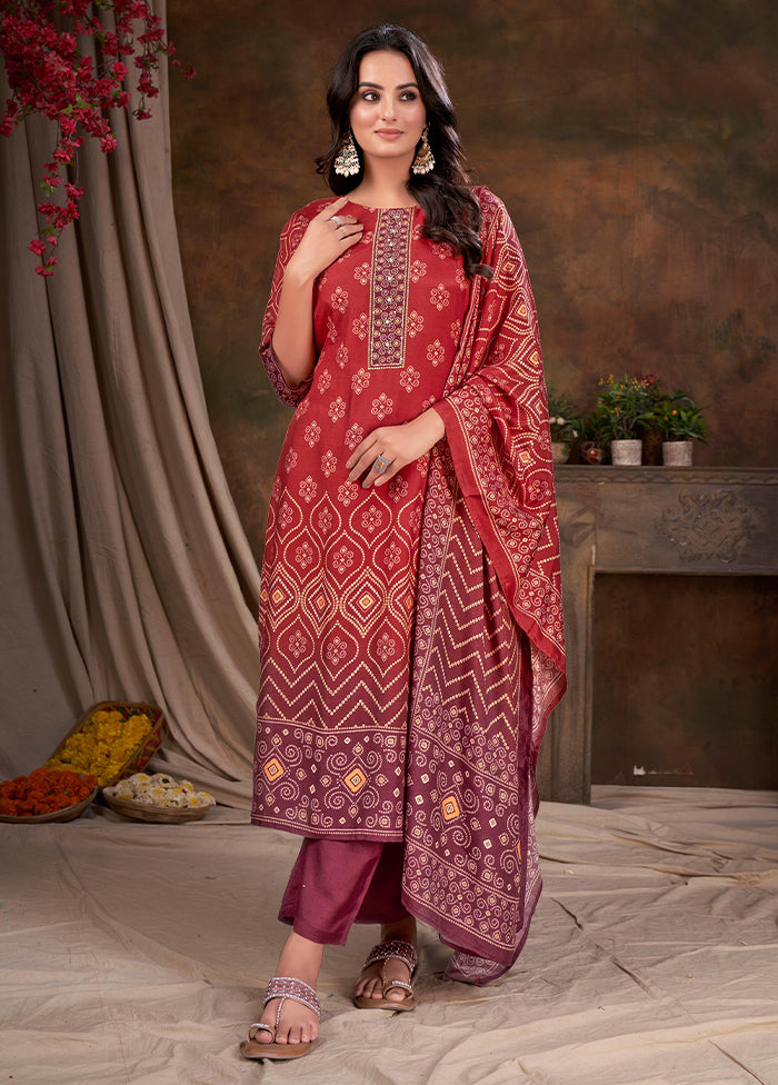 3 Pc Red Readymade Silk Suit Set