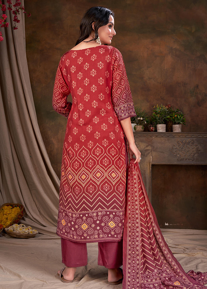 3 Pc Red Readymade Silk Suit Set