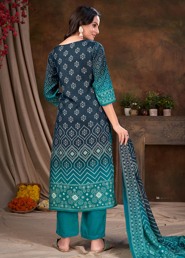 3 Pc Blue Readymade Silk Suit Set