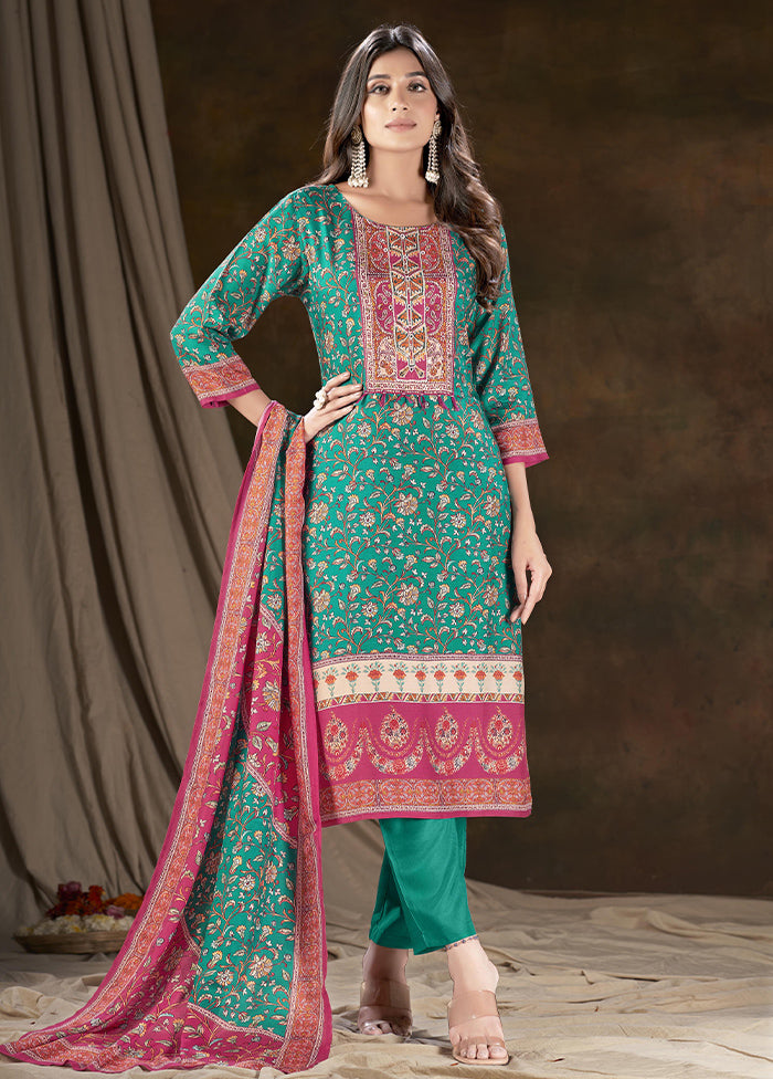 3 Pc Teal Readymade Silk Suit Set