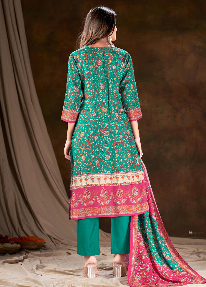 3 Pc Teal Readymade Silk Suit Set