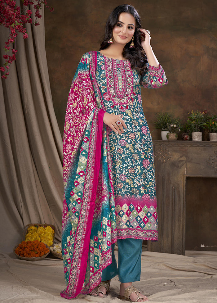 3 Pc Magenta Readymade Silk Suit Set