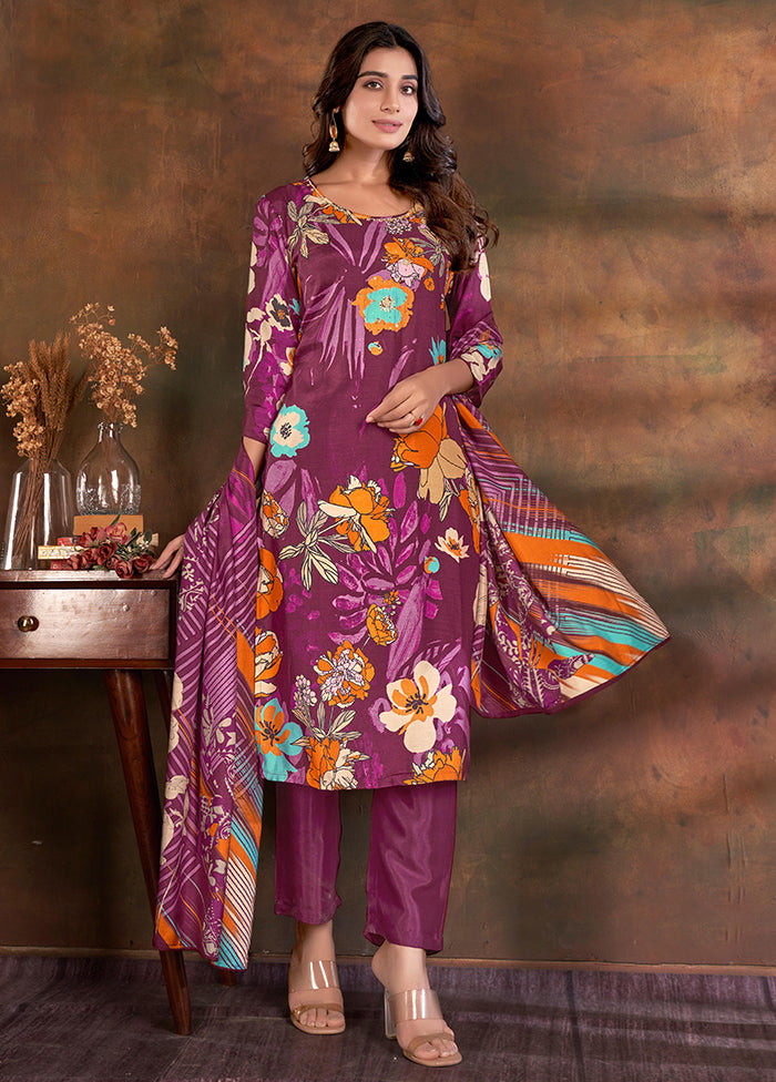 3 Pc Magenta Readymade Silk Suit Set