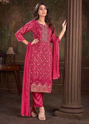 3 Pc Magenta Readymade Silk Suit Set