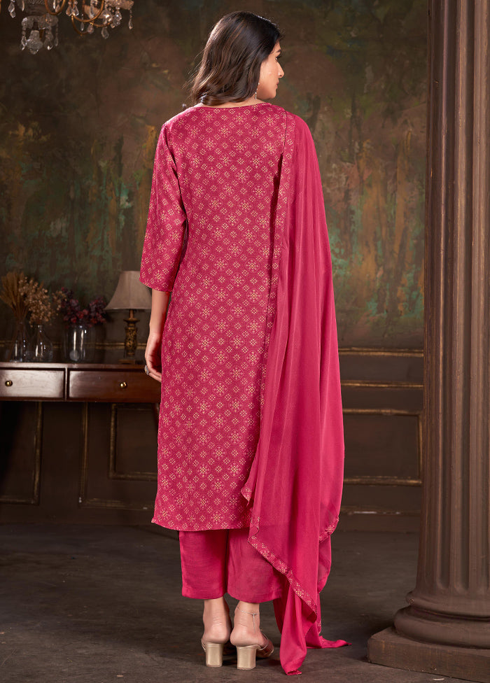 3 Pc Magenta Readymade Silk Suit Set