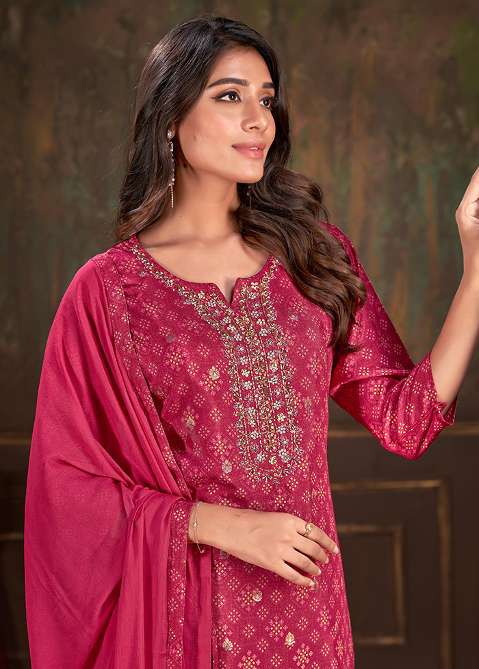 3 Pc Magenta Readymade Silk Suit Set