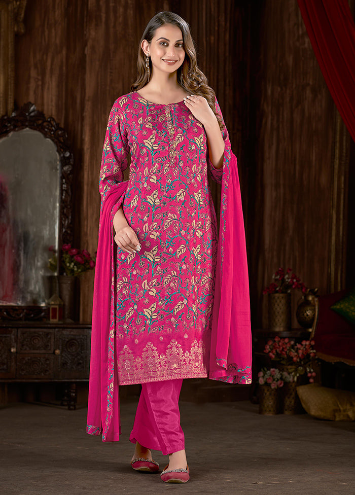 3 Pc Magenta Readymade Silk Suit Set