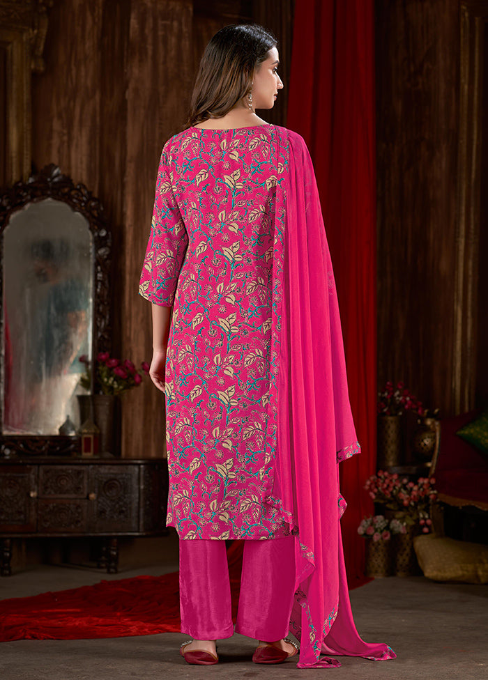 3 Pc Magenta Readymade Silk Suit Set