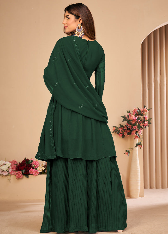 3 Pc Green Unstitched Georgett Suit Set With Dupatta