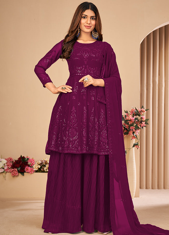 3 Pc Purple Unstitched Georgett Suit Set With Dupatta