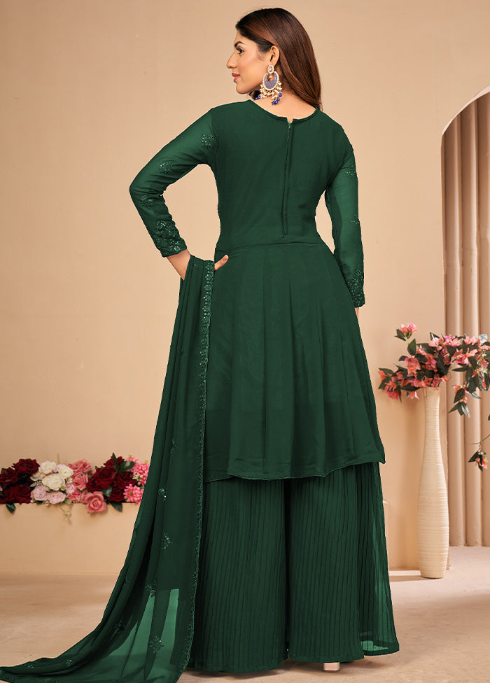 3 Pc Green Unstitched Georgett Suit Set With Dupatta