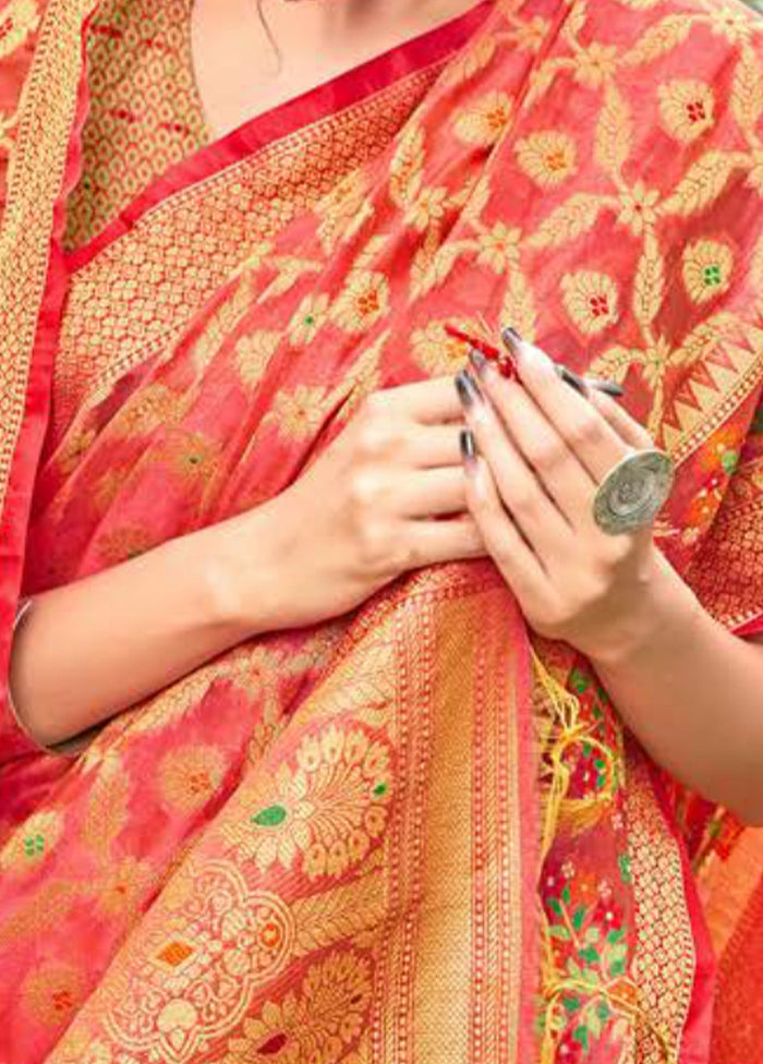 Red Spun Silk Saree With Blouse Piece