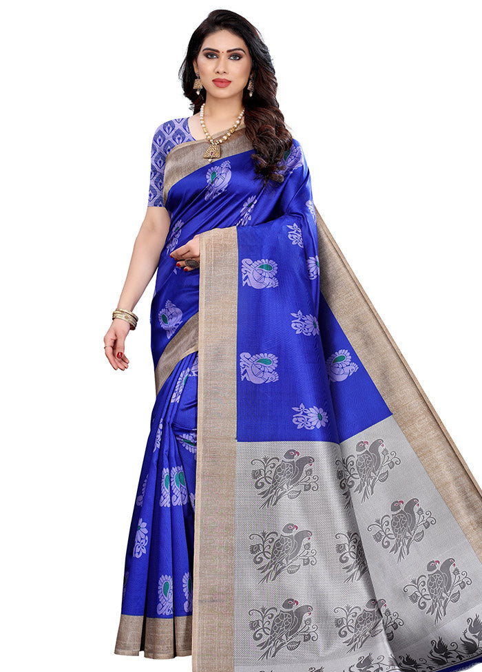 Blue Spun Silk Woven Saree With Blouse Piece