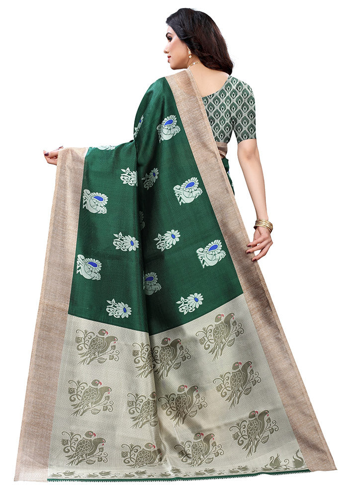Green Spun Silk Woven Saree With Blouse Piece