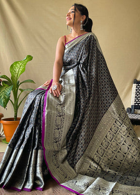 Black Dupion Silk Zari Work Saree With Blouse