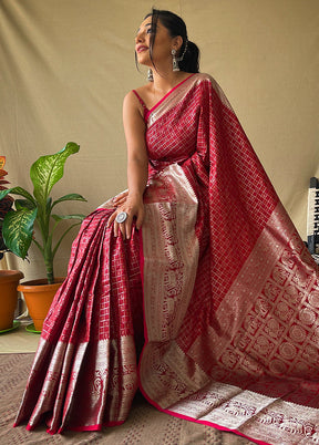 Maroon Dupion Silk Zari Work Saree With Blouse