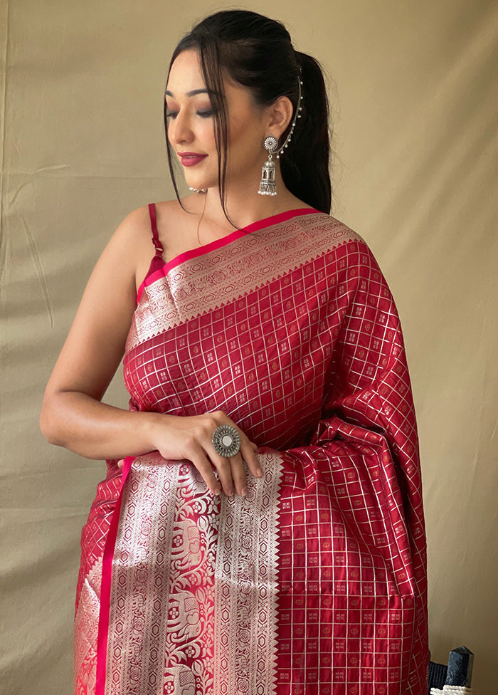 Maroon Dupion Silk Zari Work Saree With Blouse