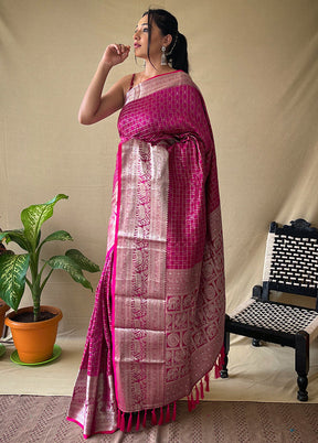 Pink Dupion Silk Zari Work Saree With Blouse