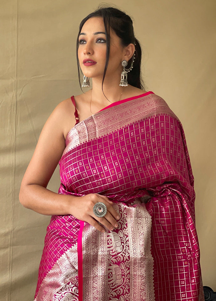 Pink Dupion Silk Zari Work Saree With Blouse