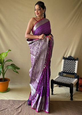 Purple Dupion Silk Zari Work Saree With Blouse