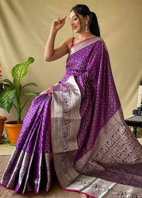 Purple Dupion Silk Zari Work Saree With Blouse