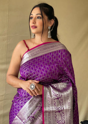 Purple Dupion Silk Zari Work Saree With Blouse